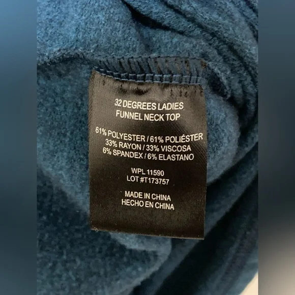 32 Heat Dark Teal Long Sleeve Funnel Neck Sweat Top - Picture 5 of 6